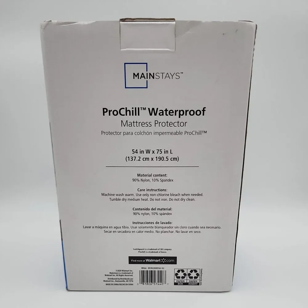Mainstays Prochill Waterproof Cooling Fitted‎ Mattress Protector, Full New